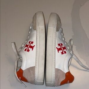 Tory Burch Andrea color-block  White and Orange Leather Sneakers women’s 6